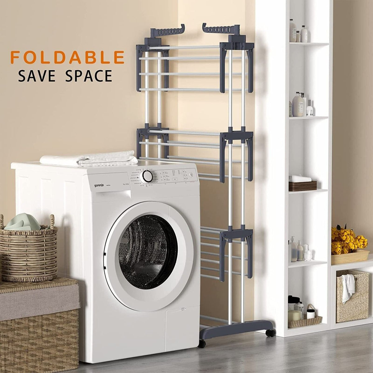 Airer Drying Rack Foldable Clothes Hanger Horse Stand Support Grey Laundry Rack