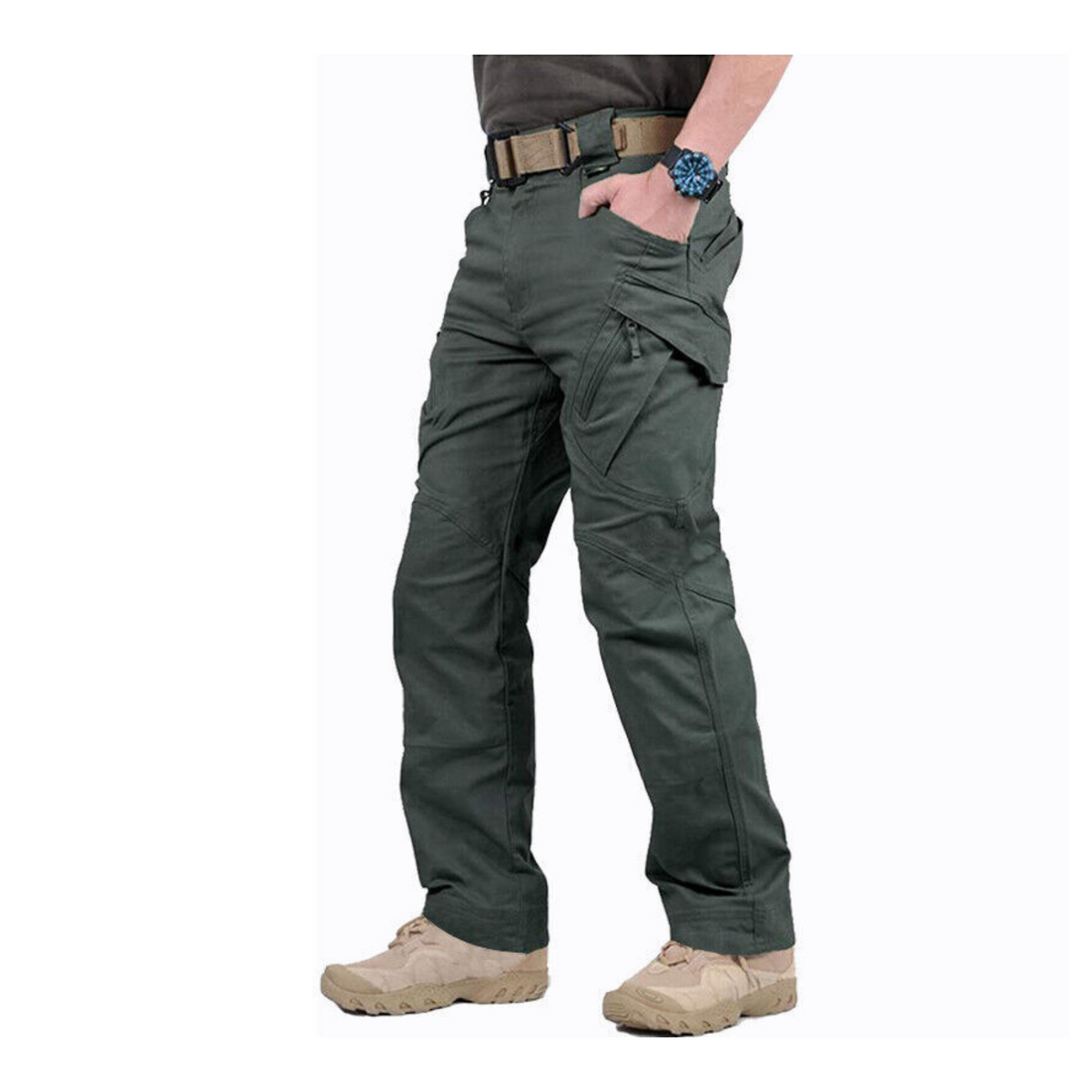 Water Resistant Tactical Trousers Mens Cargo Work Pants Soldier Green Combat
