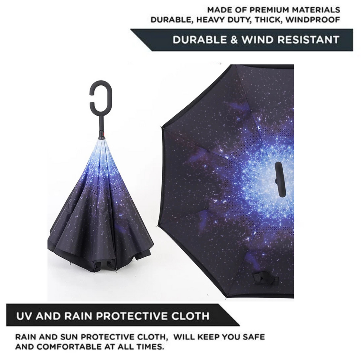 C-Handle Reverse Umbrella Starry Sky Inverted Windproof Folding
