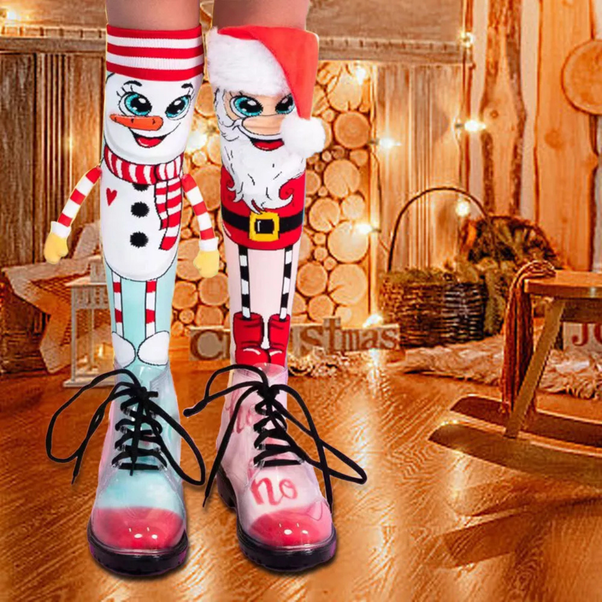 Women's Cozy Socks 1Pair Christmas Knee High Socks Santa & Snowman Novelty