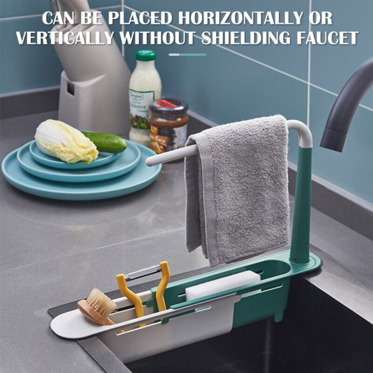Expandable Drain Basket Organizer Telescopic Sink Rack Storage Holder Green