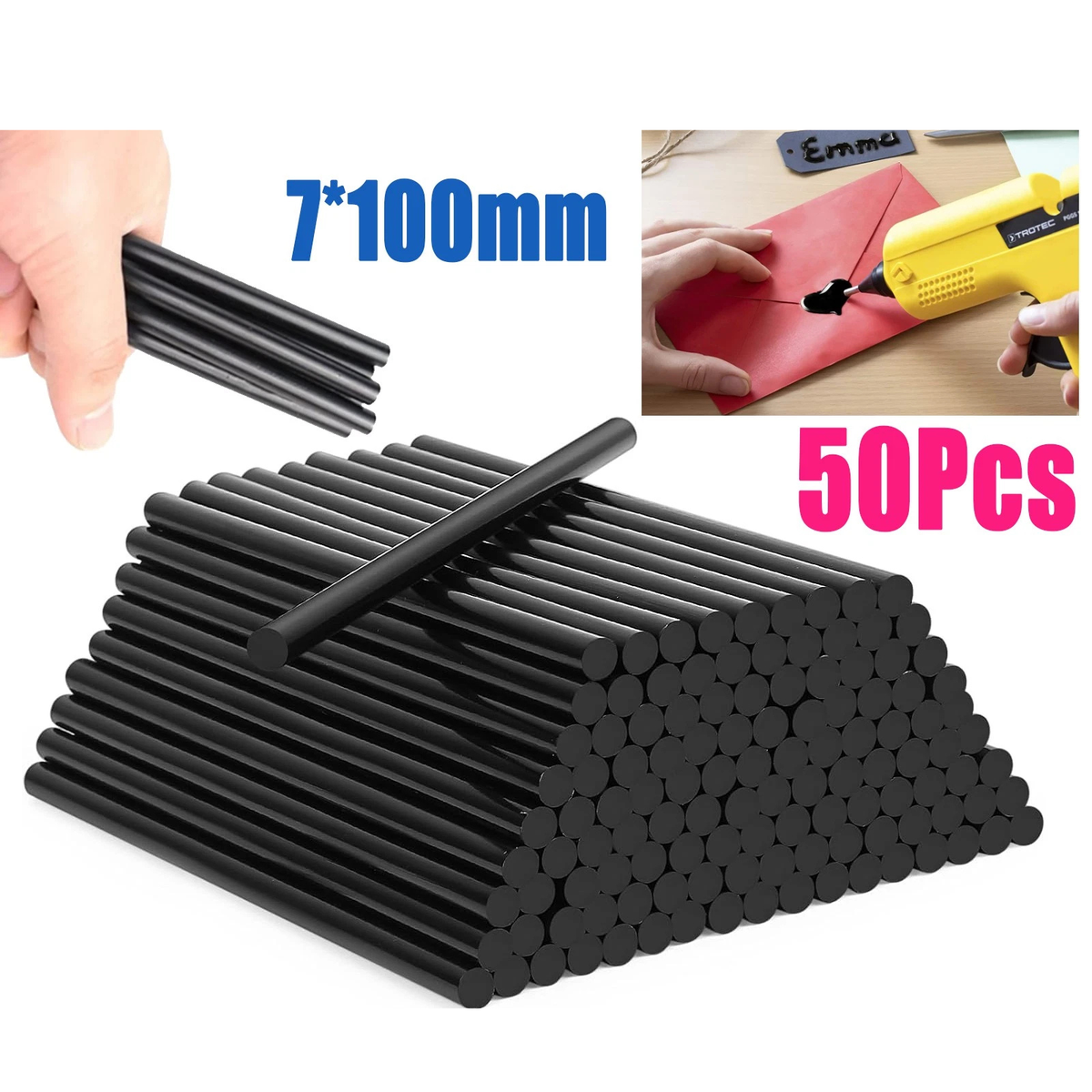 Hot Melt Glue Sticks Black 7mm x 100mm Strong Adhesive Bonding DIY Crafting