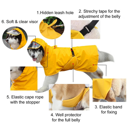 3XL Yellow Dog Raincoat Waterproof Pet Jacket with Hood