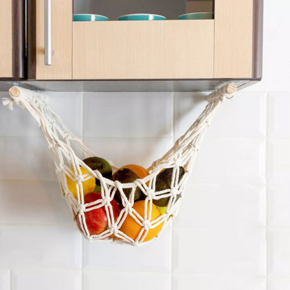 #2 + 4*Hooks Hammock Basket Woven Fruit Holder Net Space Saving Fruit Vegetable
