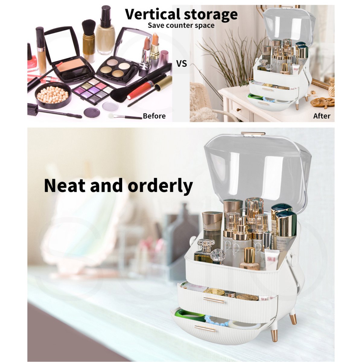 White Portable Jewelry Drawer Holder Makeup Case Organizer Cosmetic Storage