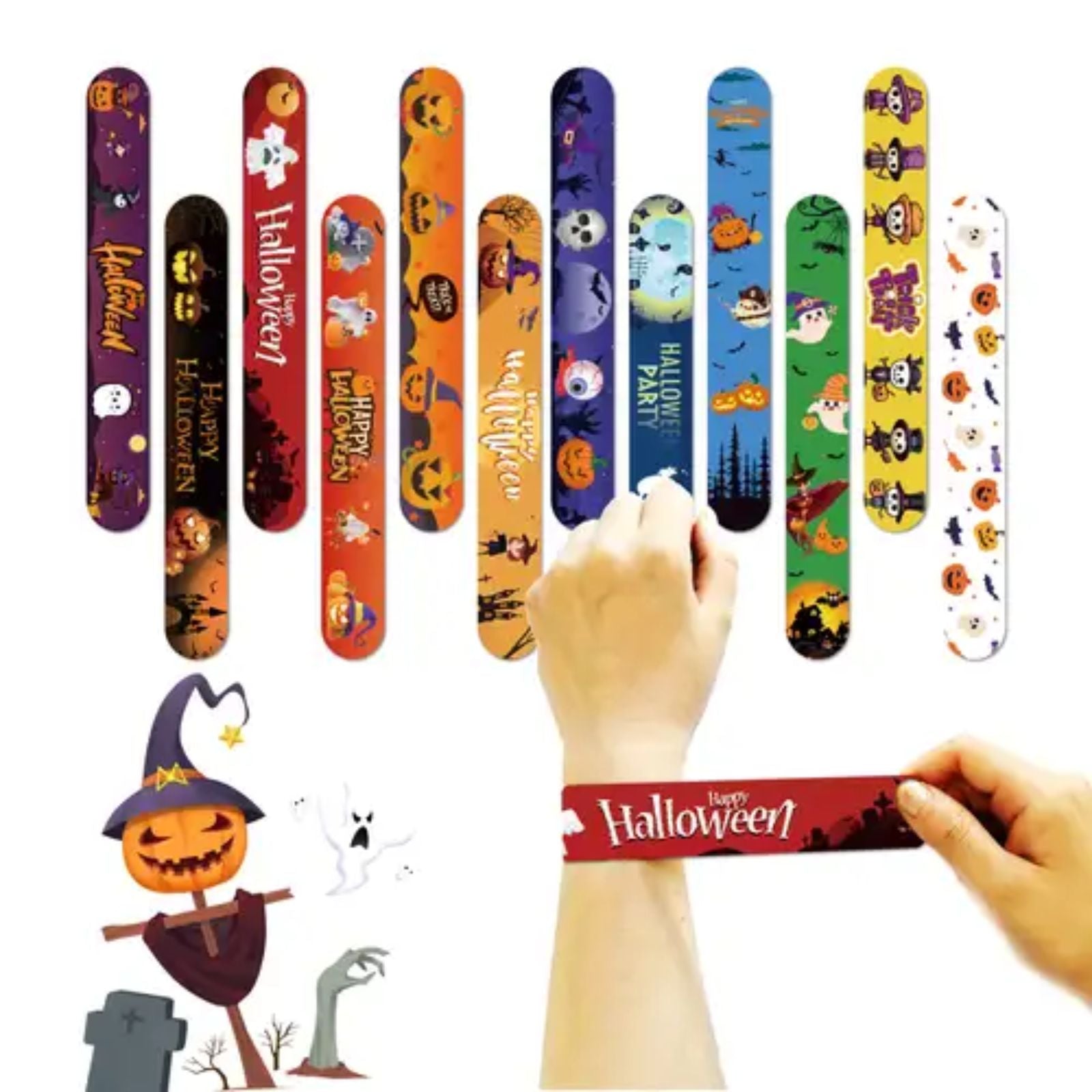 12x Kids Party Novelty Toys play Band Wrist Halloween Snap Slap Bands