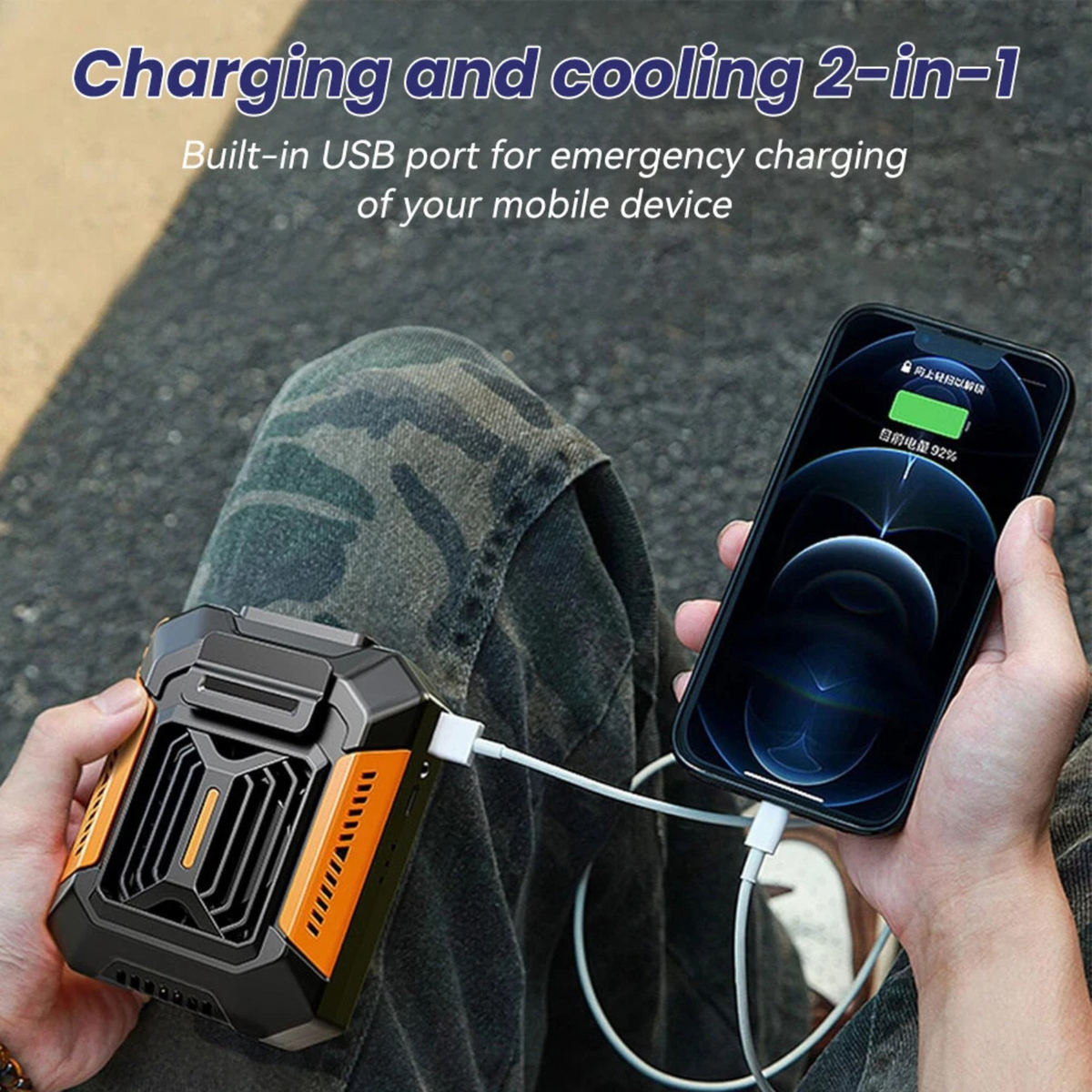 Orange Mini Fan USB 3 in 1 Outdoor Hanging for Waist Portable Use Fan