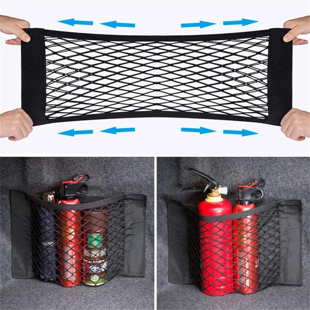 Car Net Storage Bag Rear Seat Cargo Trunk Organizer Elastic Mesh Holder Tidy