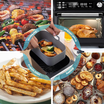 Grey Rectangle Reusable Baking Tray Air Fryer Durable Silicone Pot Basket Liner
