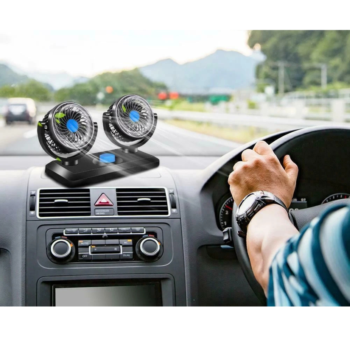 Car Portable Fan Dual Head Truck Vehicle Cooling Tool 360° Rotatable