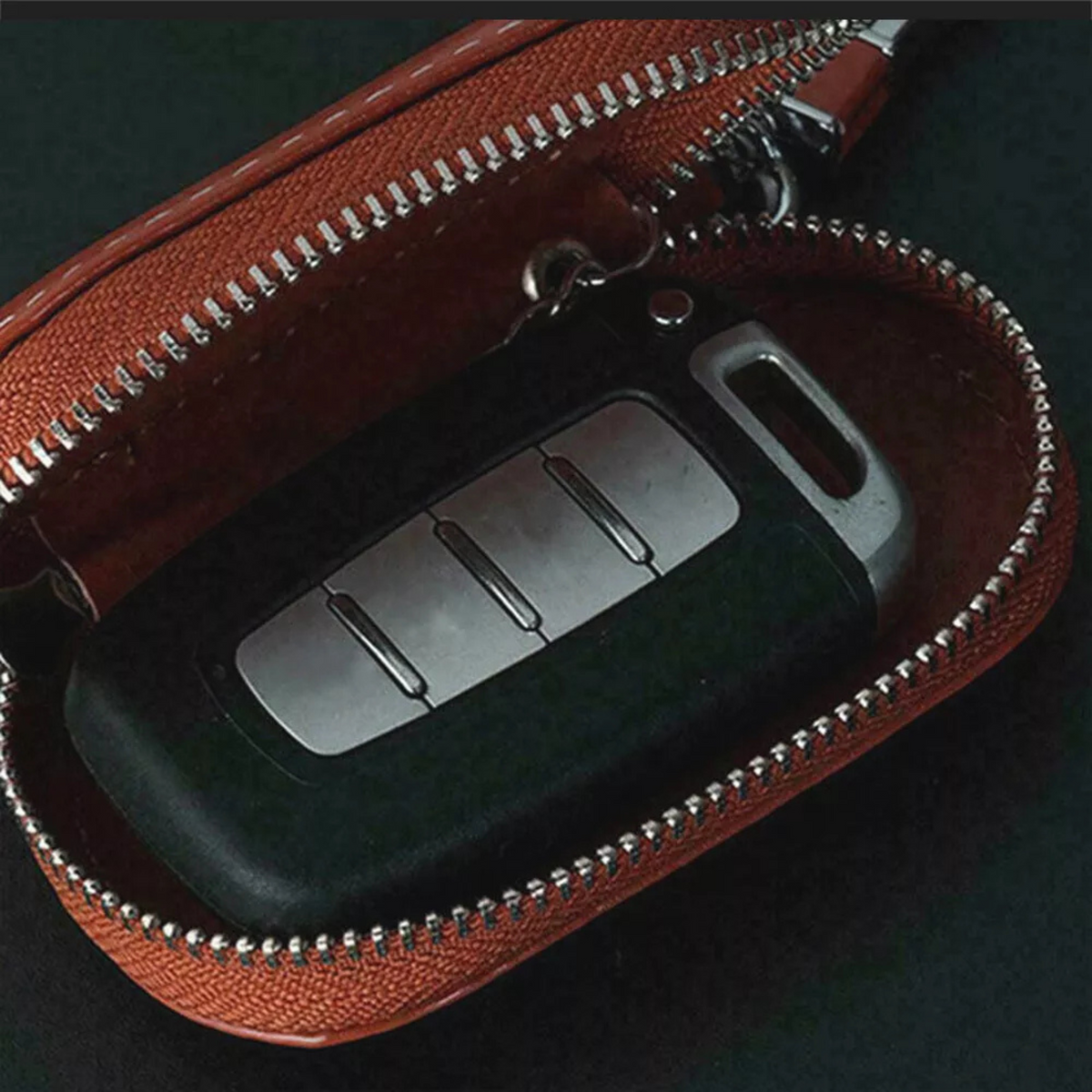 Pouch Remote Zipper Bag Car Key Fob Case Leather Holder Auto Key Cover Brown