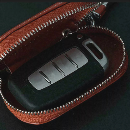 Pouch Remote Zipper Bag Car Key Fob Case Leather Holder Auto Key Cover Brown