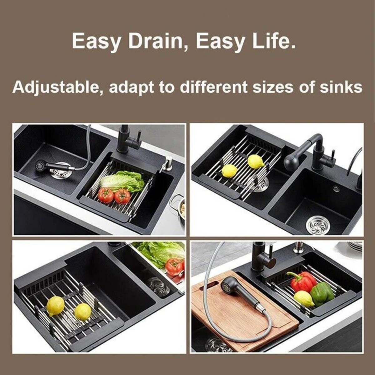 Kitchen Organizer Basket Dish Drying Rack Stainless Steel Storage Sink Drain