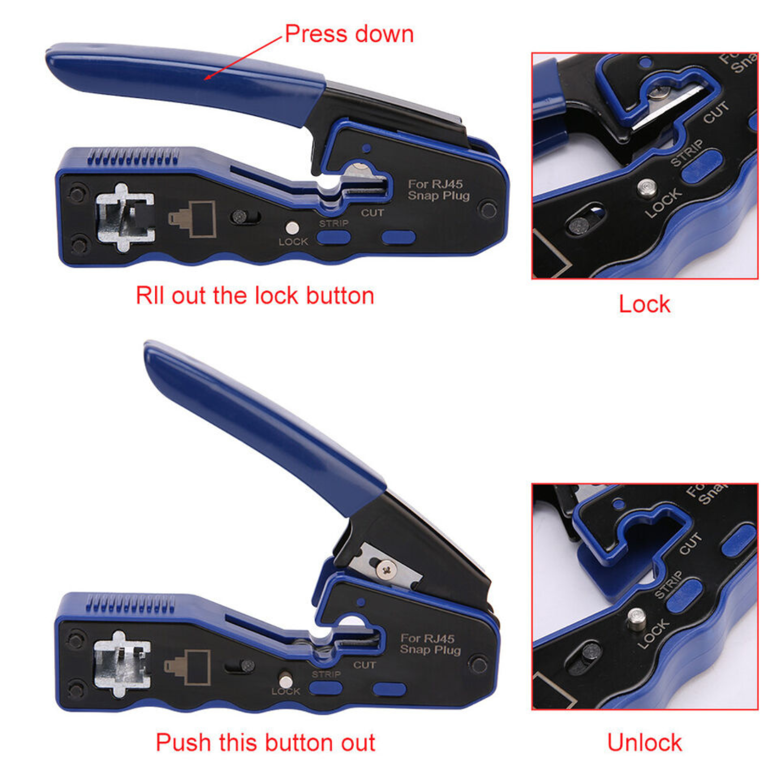 Crimping Plier Network Crimper Stripper Cutter Tool Kit RJ45 Cat7 Cat6 Cat5e
