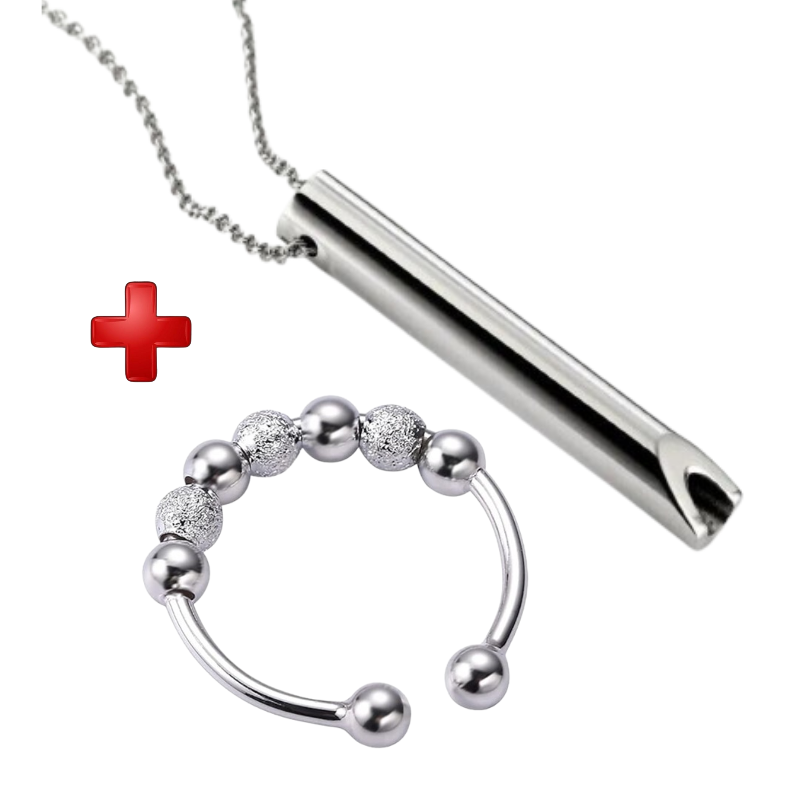 Silver Breathlace Necklace Quit Smoking PLUS Meditation Worry Rotating Ring
