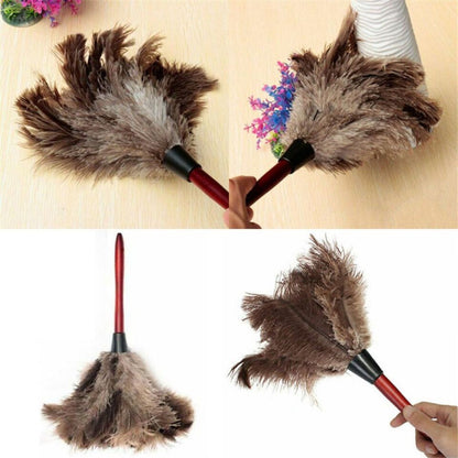 Dust Cleaning Tool Anti-static Ostrich Feather Fur Brush Wooden Handle Duster