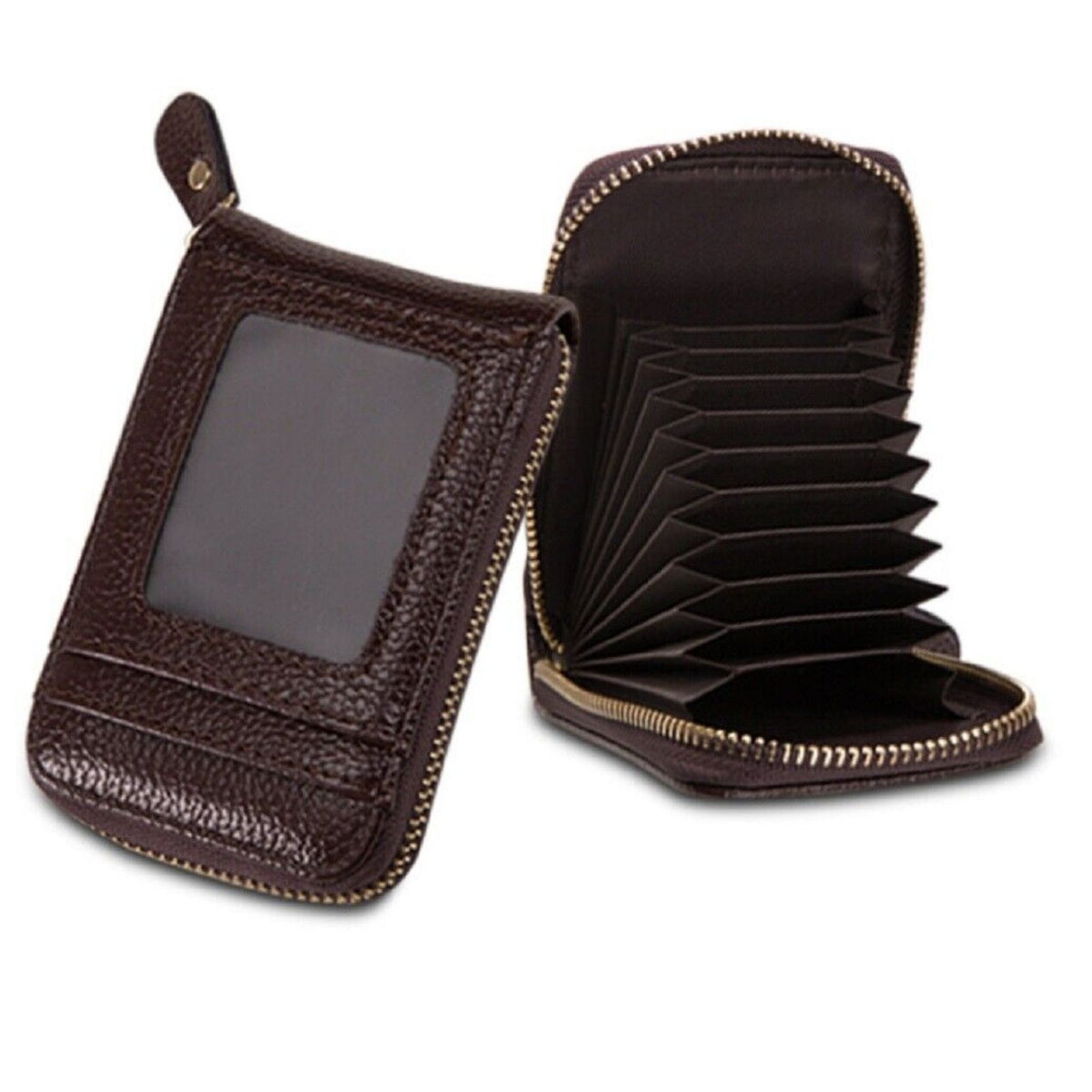 Coffee Leather Coin Purse Anti-theft Credit Card Holder RFID Blocking Wallet