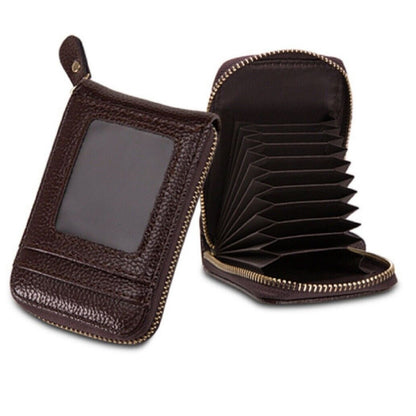 Coffee Leather Coin Purse Anti-theft Credit Card Holder RFID Blocking Wallet