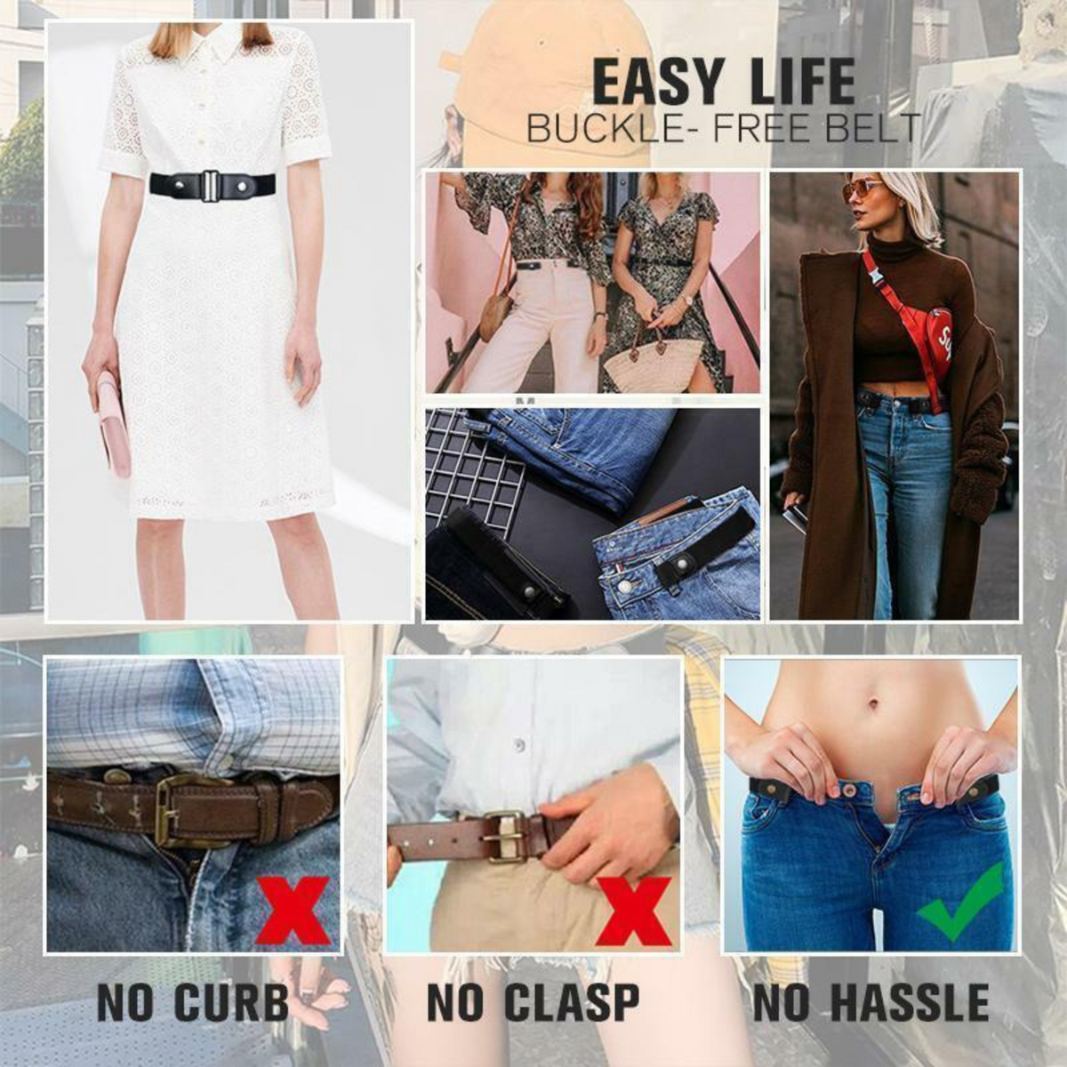 Women's No Bulge Hassle Belt Buckle-free Elastic Invisible Comfortable for Jeans