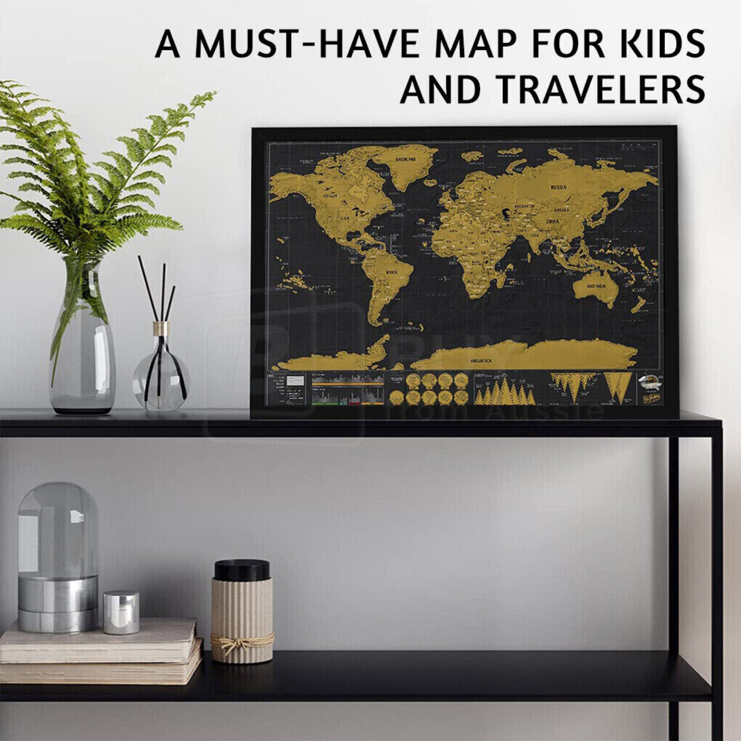 Large Poster Atlas Travel Decor Gift Deluxe Scratch off world Map Interactive