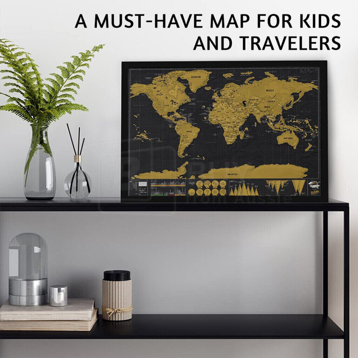 Large Poster Atlas Travel Decor Gift Deluxe Scratch off world Map Interactive
