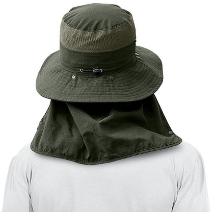 Flap Hat Wide Brim Unisex Cap Face Neck UV Sun Protection Hiking Fishing Army