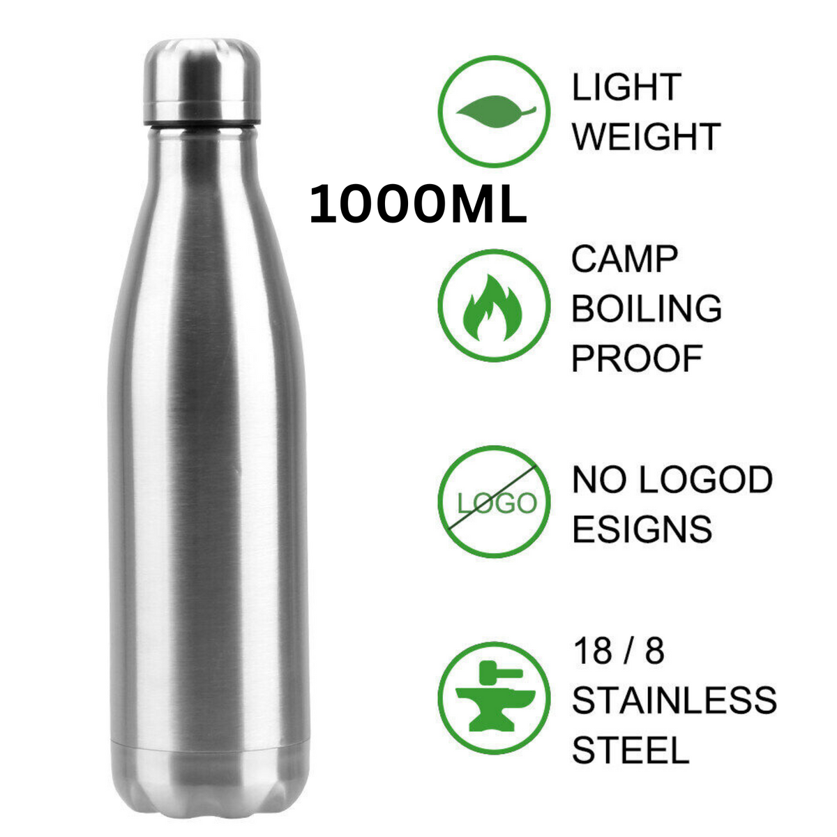 1000ML Vacuum Water Bottle Stainless Steel Sports Drink Cup Flask