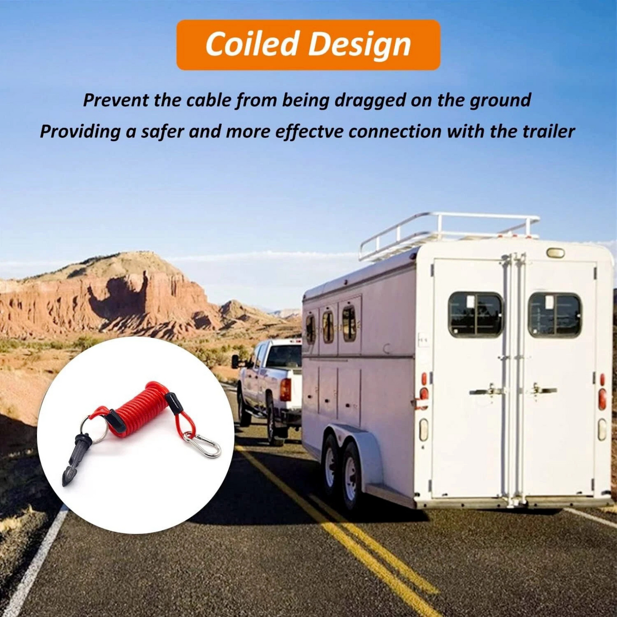 Safety Heavy Duty Spring Clip Rope Travel Trailer Coiled Pin Breakaway