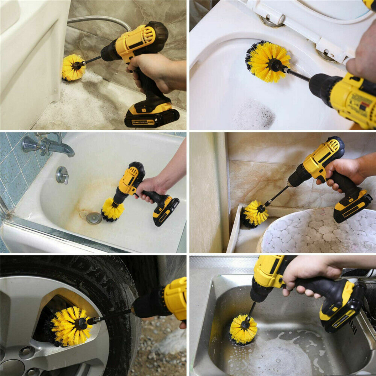 Brush Tub Cleaner Combo Tool Kit  Grout Power Scrubber Cleaning Drill Yellow