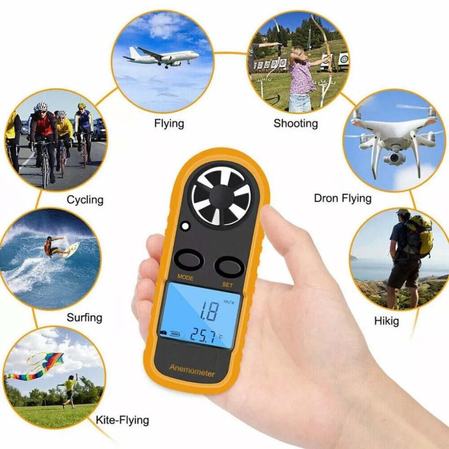 Air Gauge Speed Meter Velocity LCD Digital Anemometer Thermometer