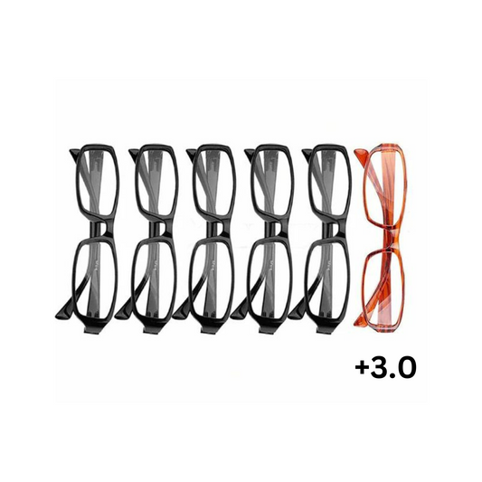 Grade +3.0 Magnifying Reading Glasses 6 pairs Mens Ladies Wayfarer Frame Nerd