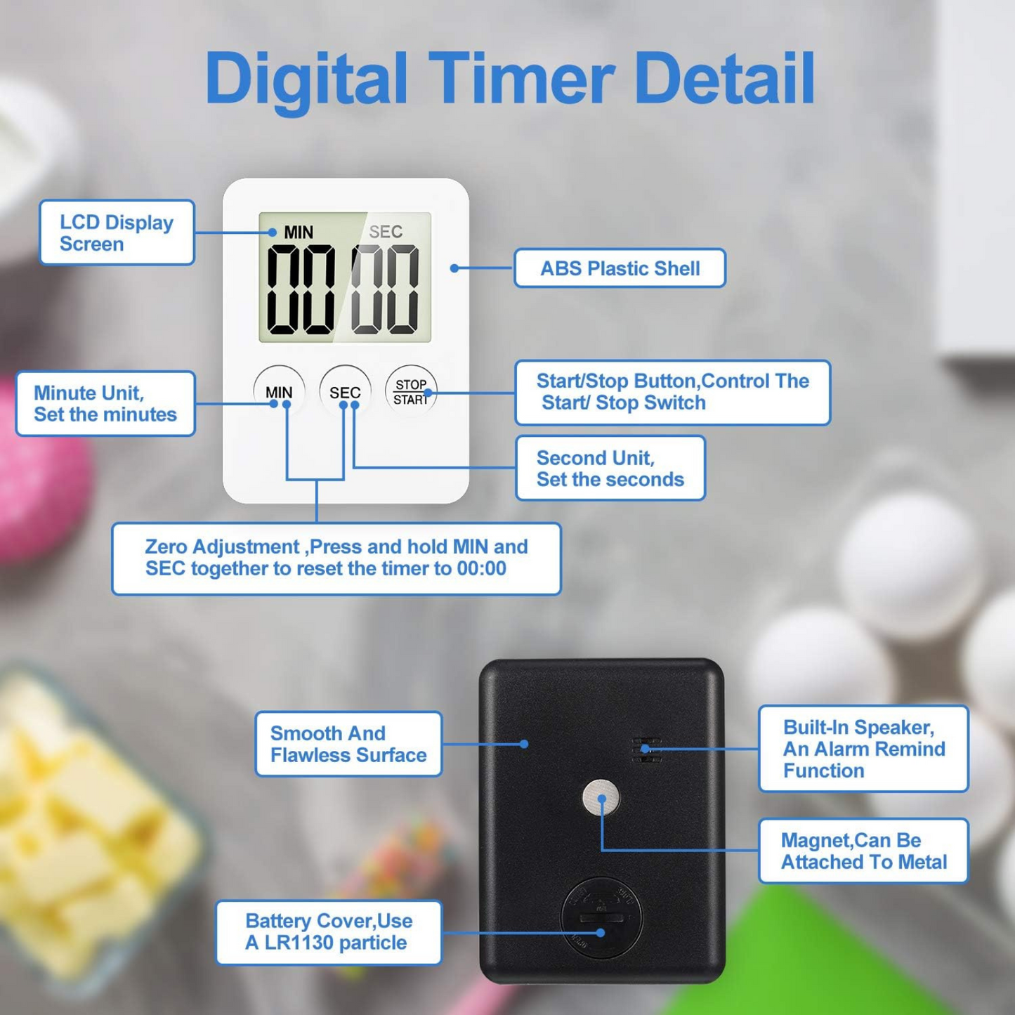 Magnetic Kitchen LCD Display 99 Minute Egg Digital Timer Countdown
