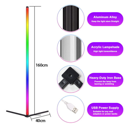 Floor Lamp Light Stand 160CM RGB LED Corner Gaming Room Decor APP+Remote Control