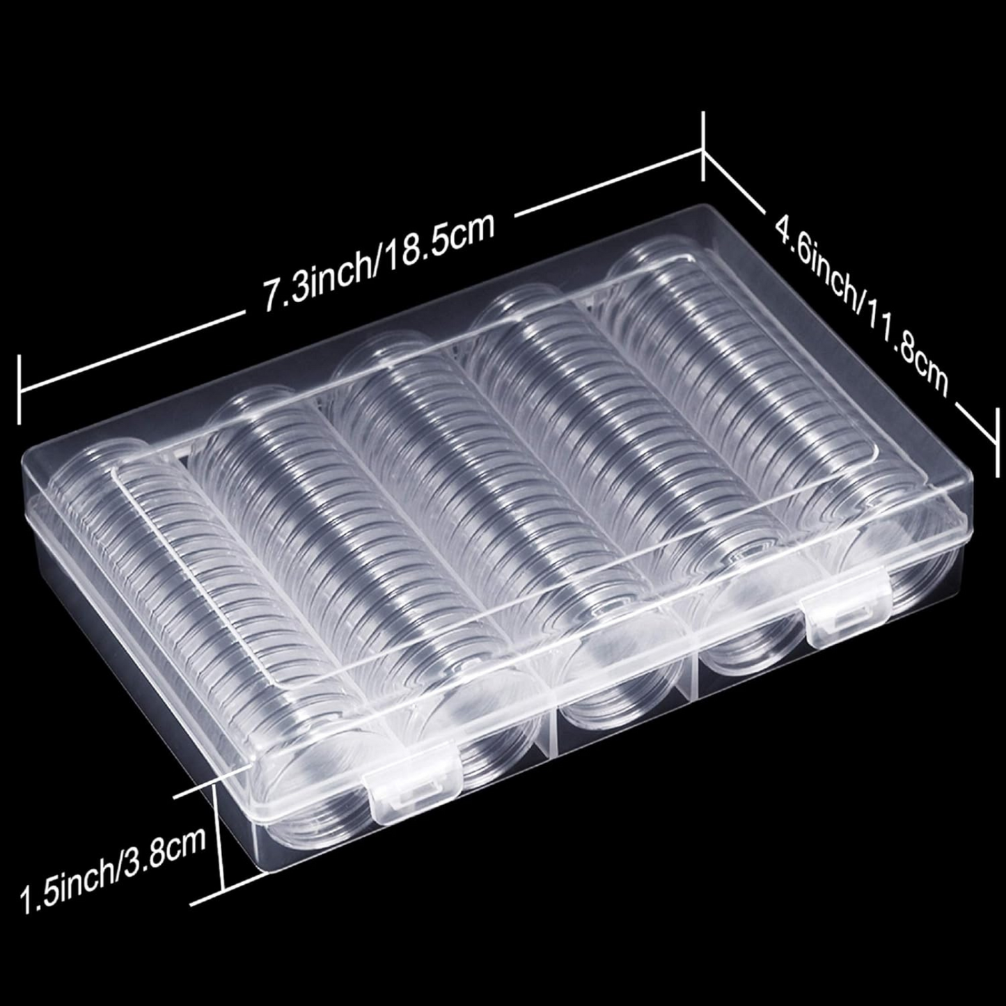 100pcs Clear Plastic Round Coin Storage Box Case Capsules Holder