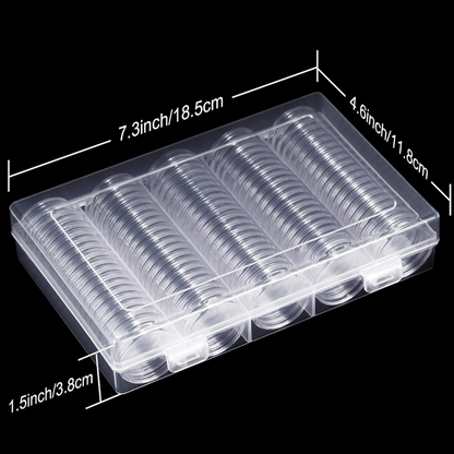 100pcs Clear Plastic Round Coin Storage Box Case Capsules Holder