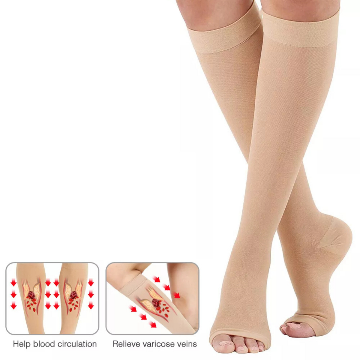 Unisex Toe Beige Soft Socks Knee High Support Stockings XL