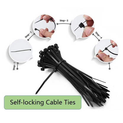 100pcs Black Zip Ties Nylon UV Stabilized Bulk Cable Ties 4.8mm x300mm