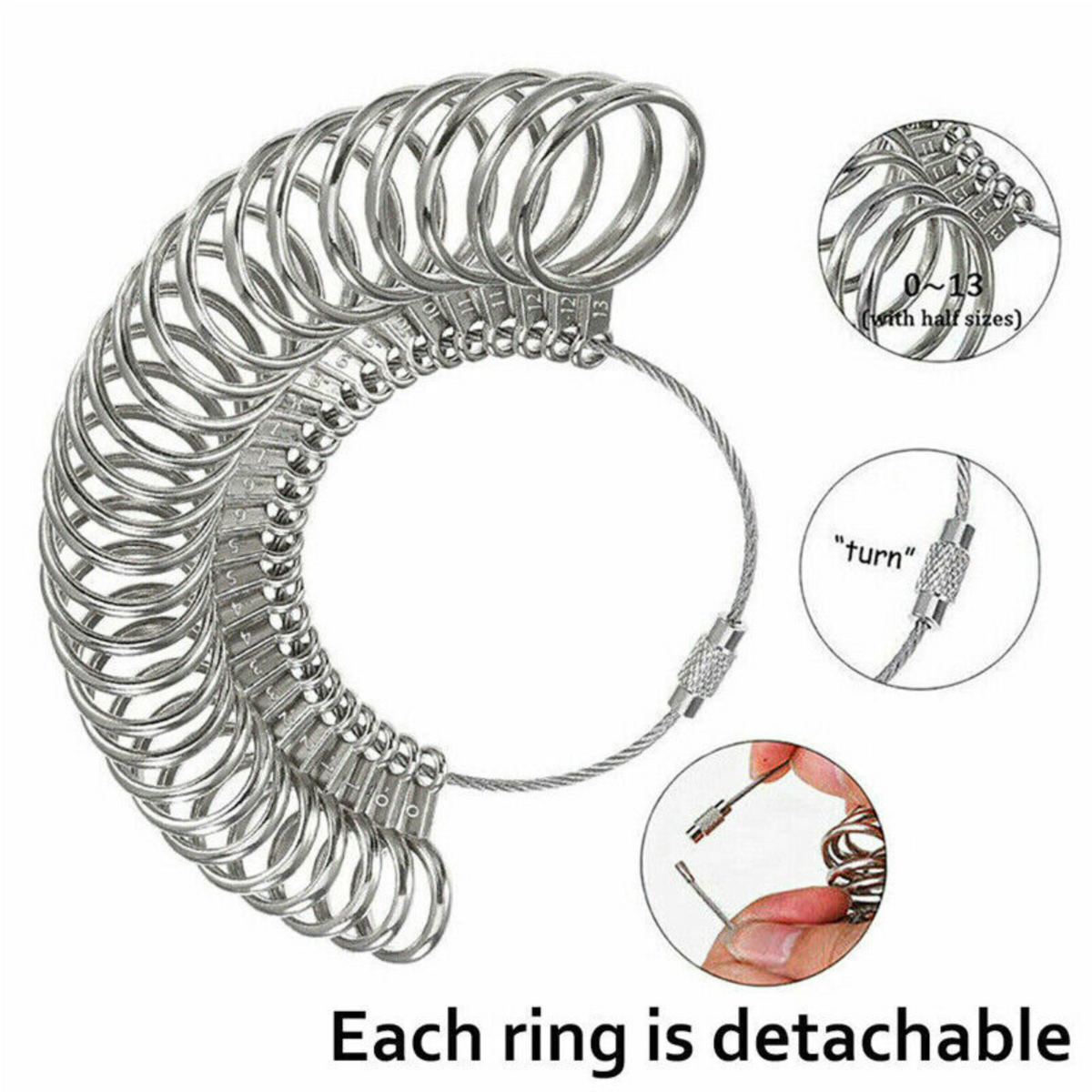Measuring Stick Metal Ring Silver Ring Sizer Size Gauge Tool Set Finger Mandrel