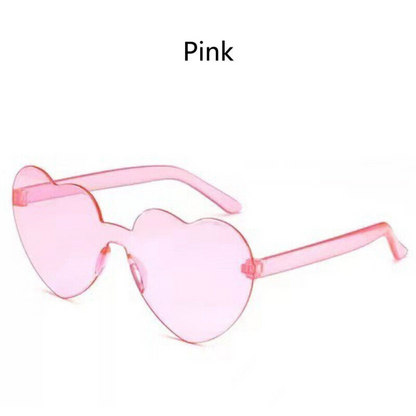 Pink Clear Lens Rimless Festival Glasses Love Heart Shape Sunglasses Dress Party