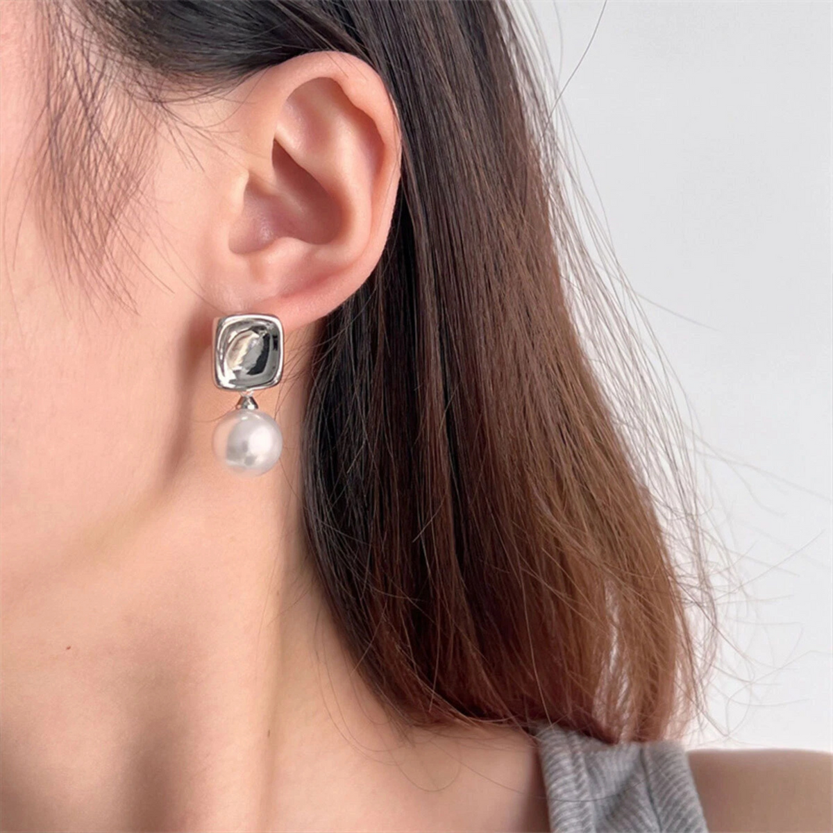 Square Elegant Imitation Pearl Earrings Style Timeless Classic Jewelry