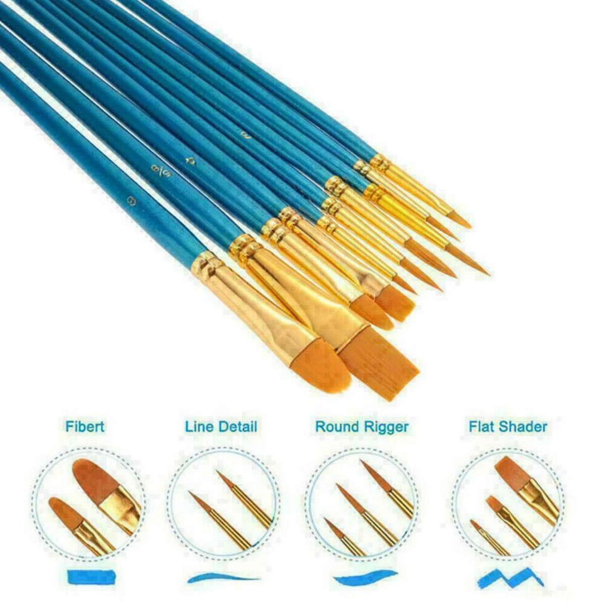 Acrylic Oil Watercolour Kit Blue Paint Brushes Set 10pcs Artist Paint