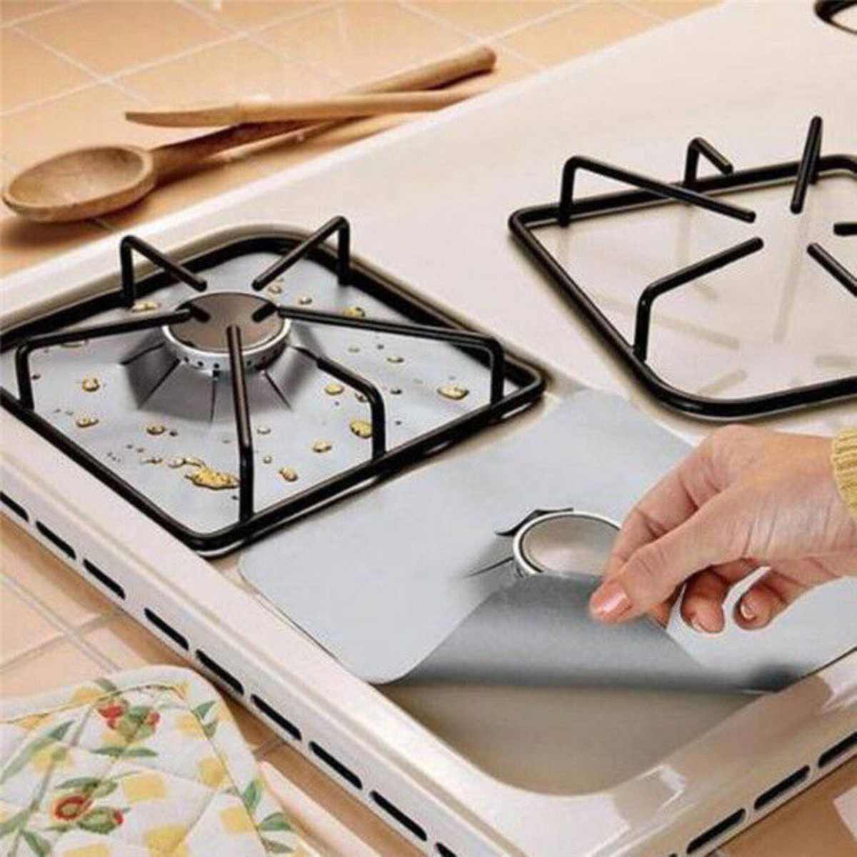 8x Burner Protector Liner Non-stick Silver Foil Gas Stove Top Covers Reusable