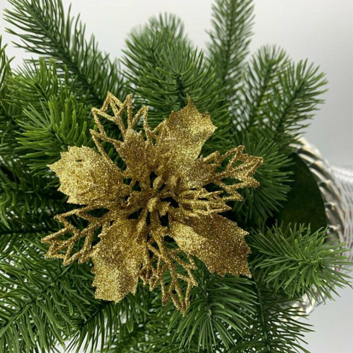 Flower Tree Hanging Decoration Christmas Poinsettia Glitter Xmas Party Gold