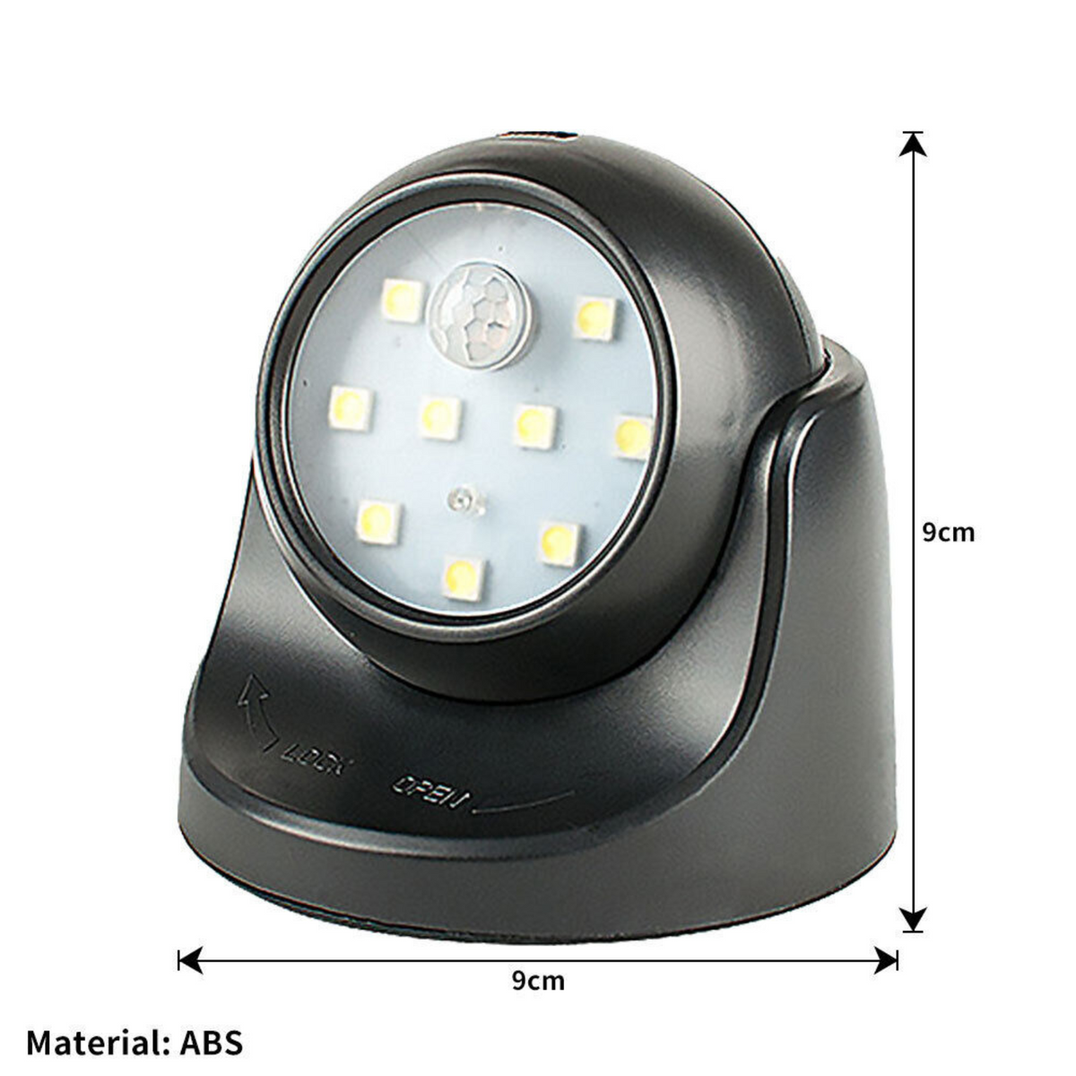Black Motion Sensor Security LED Light 360° Battery Operated Indoor Outdoor