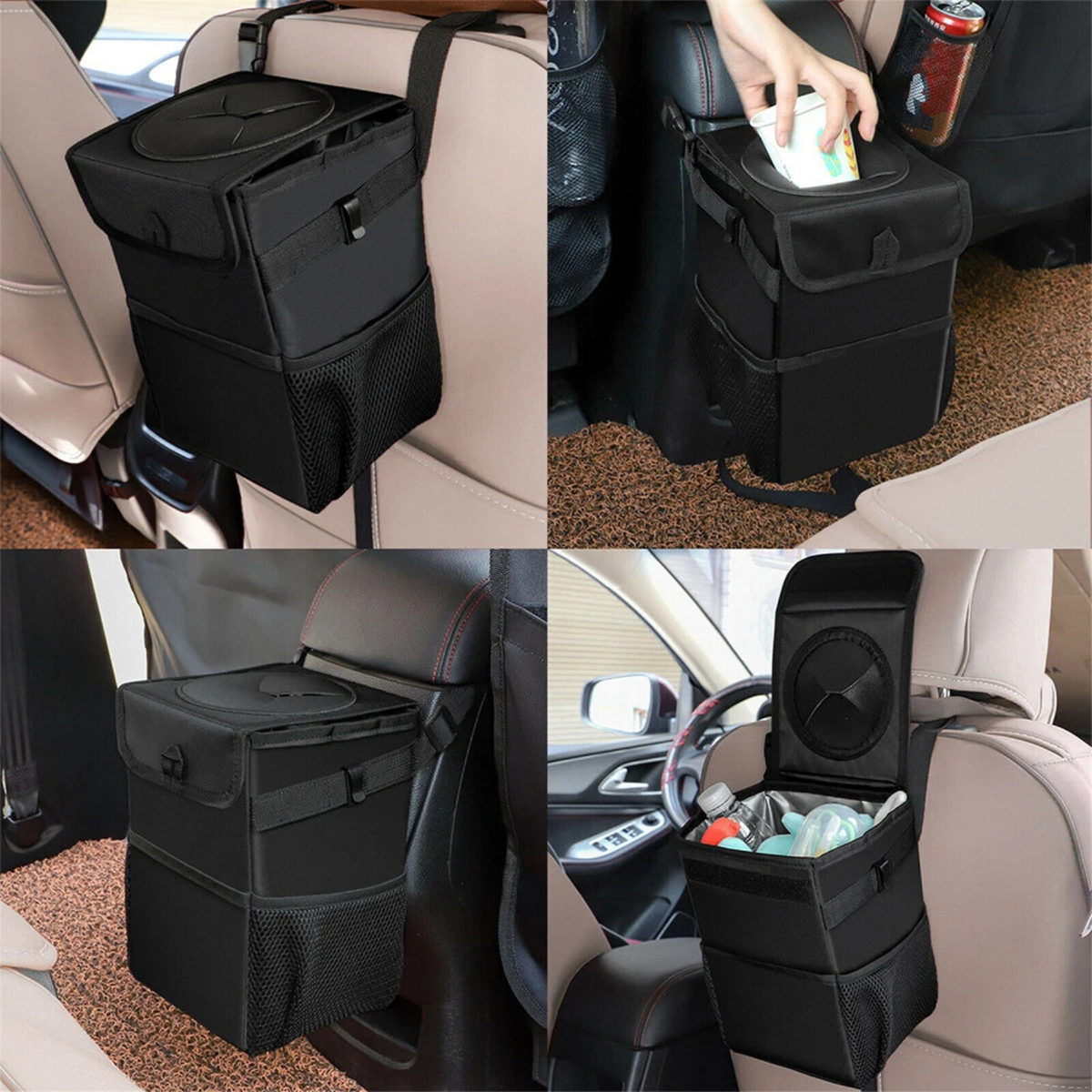 Waterproof Car Trash Can with Lid Bin Waste Basket Durable for Vehicle Use