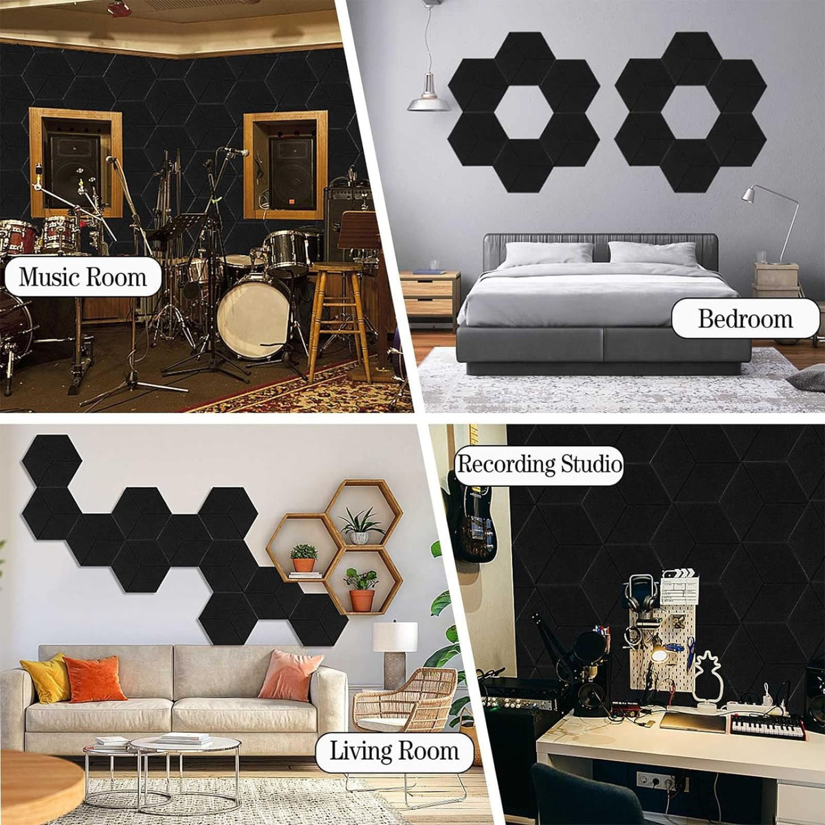 Self Adhesive Acoustic Foam Sound Insulation 12Pack Sound Proofing Panels Black