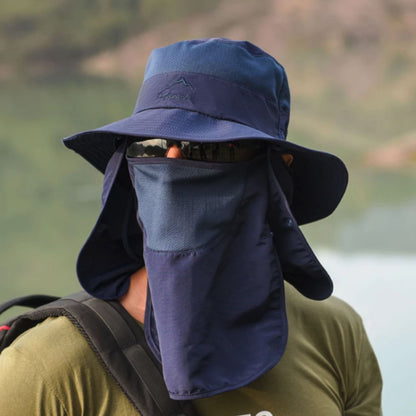 Flap Hat Wide Brim Unisex Cap Face Neck UV Sun Protection Hiking Fishing Navy