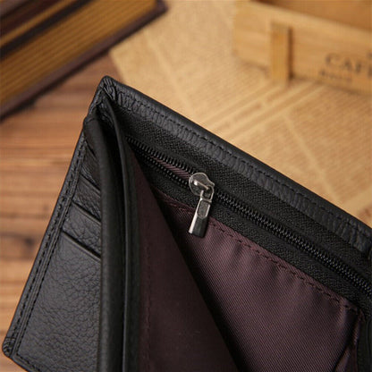 Coin Purse Wallet Genuine Mens Leather Wallet Multiple Card Slots Cowhide Coffee