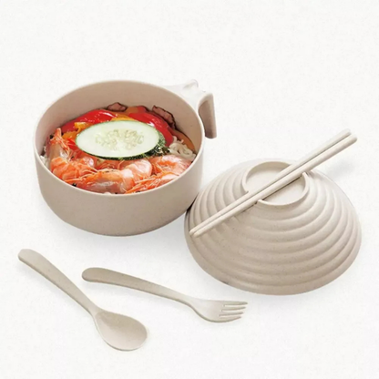 Instant Noodles Bowl With Chopsticks Ramen Bowl Set Microwave Beige