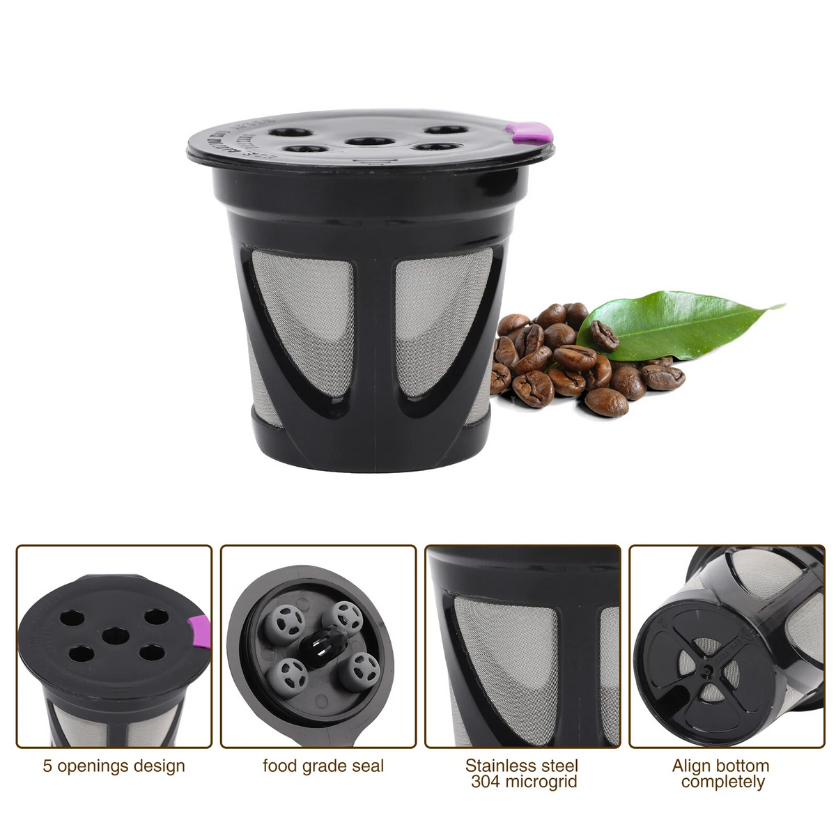 4 Pieces Refillable Coffee Pods Compatible Reusable Capsule Filter Set